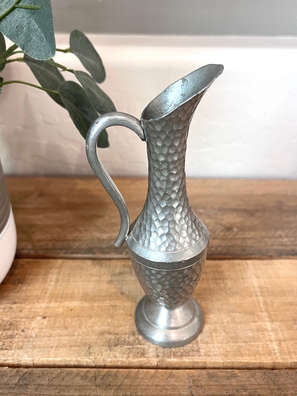 Vintage Heavy TKF Handmade Indonesia Hammered Pewter Ewer Pitcher - Picture 2 of 11